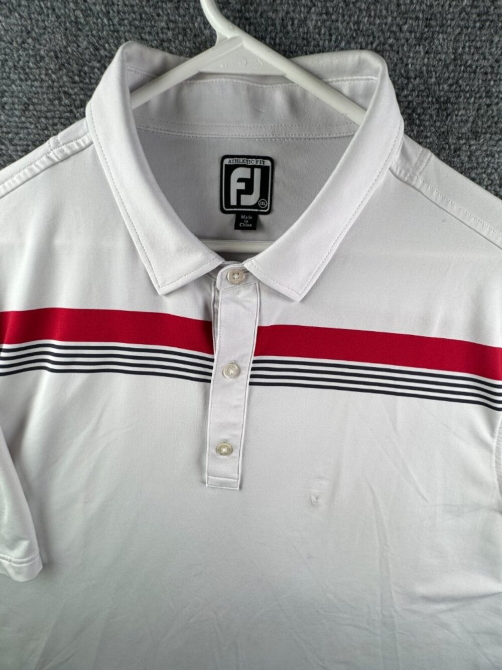 Footjoy Men Short Sleeve Polo Shirt White Striped Red Athletic Fit 2XL Stretch *